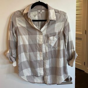 Uniqlo cotton gray checkered flannel shirt S lightly worn